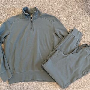 Pact Cloudknit Teal half zip and Joggers Set, size small, new without tags